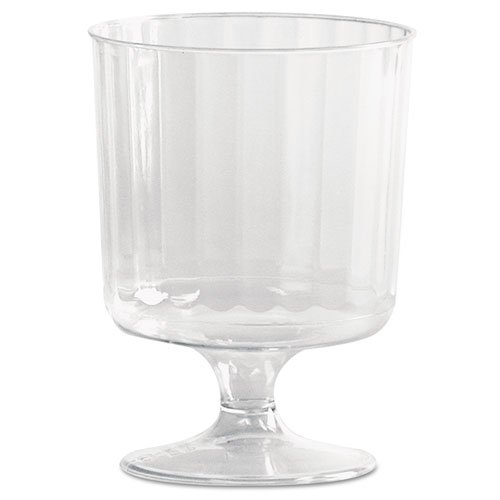 Classic Crystal Plastic Wine Glasses on Pedestals, 5 oz, Clear, Fluted, 10/Pack, 24 Packs/Carton. Picture 1