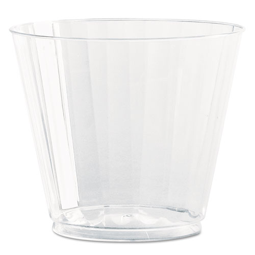 Classic Crystal Plastic Tumblers, 9 oz, Clear, Fluted, Squat, 20/Pack, 12 Packs/Carton. Picture 1