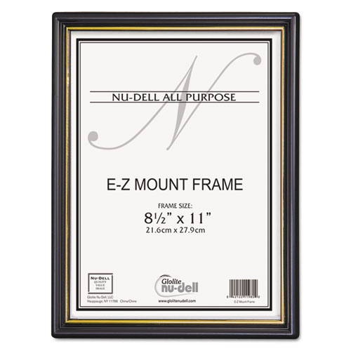 EZ Mount Document Frame with Trim Accent and Plastic Face, Plastic, 8.5 x 11 Insert, Black/Gold, 18/Carton. The main picture.