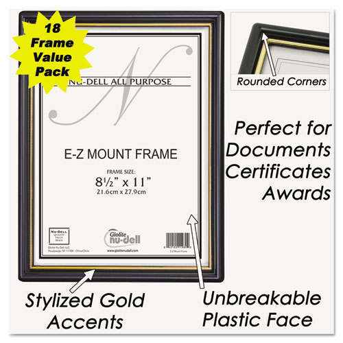 EZ Mount Document Frame with Trim Accent and Plastic Face, Plastic, 8.5 x 11 Insert, Black/Gold, 18/Carton. Picture 3