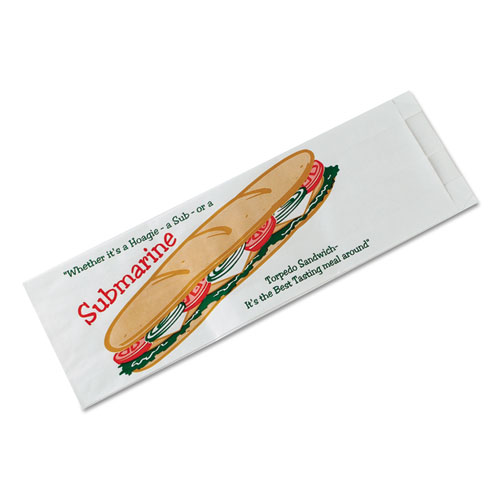 Sub Sandwich Bags, 4.5" x 14", White/Submarine-Sandwich Theme, 1,000/Carton. Picture 1