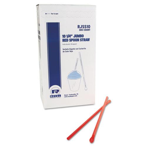 Jumbo Spoon Straw, 10.25", Plastic, Red, 300/Pack, 18 Packs/Carton. Picture 1
