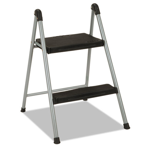 Folding Step Stool, 2-Step, 200 lb Capacity, 16.9" Working Height, Platinum/Black. Picture 1