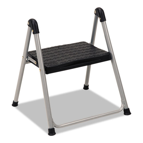 Folding Step Stool, 1-Step, 200 lb Capacity, 9.9" Working Height, Platinum/Black. The main picture.