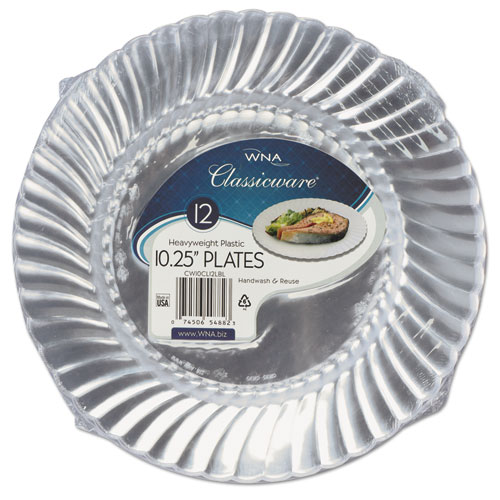 Classicware Plastic Dinnerware Plates, 10.25" dia, Clear, 12/Pack. Picture 1