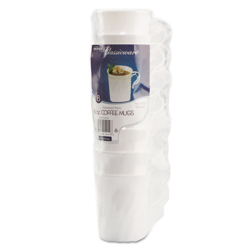 Classicware Plastic Coffee Mugs, 8 oz, White, 8/Pack. Picture 1