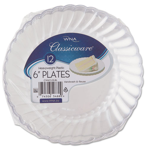 Classicware Plastic Plates, 6" dia, Clear, 12/Pack, 15 Packs/Carton. Picture 1