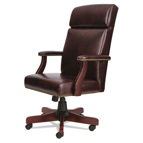 Alera Traditional Series High-Back Chair, Supports 275 lb, 18.7" to 22.63" Seat, Oxblood Burgundy Seat/Back, Mahogany Base. Picture 2
