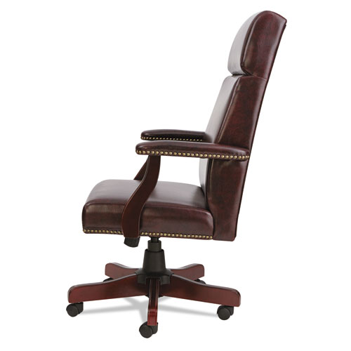 Alera Traditional Series High-Back Chair, Supports 275 lb, 18.7" to 22.63" Seat, Oxblood Burgundy Seat/Back, Mahogany Base. Picture 5