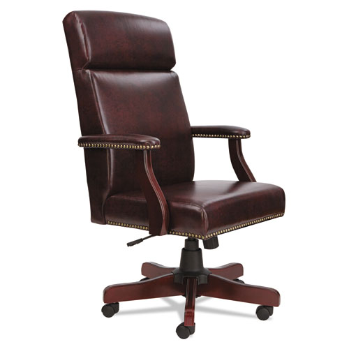 Alera Traditional Series High-Back Chair, Supports 275 lb, 18.7" to 22.63" Seat, Oxblood Burgundy Seat/Back, Mahogany Base. The main picture.