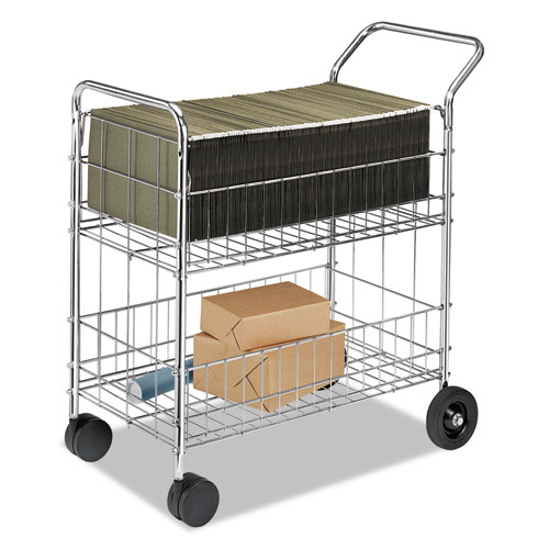 Wire Mail Cart, Metal, 2 Bins, 21.5" x 37.5" x 39.5", Chrome. Picture 2