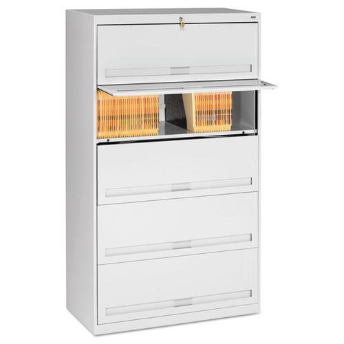 Fixed Shelf Enclosed-Format Lateral File for End-Tab Folders, 5 Legal/Letter File Shelves, Light Gray, 36" x 16.5" x 63.5". Picture 1