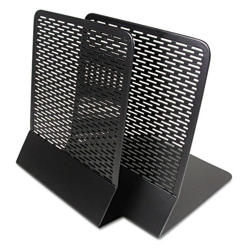 Urban Collection Punched Metal Bookends, Nonskid, 5.5 x 6.5 x 6.5, Perforated Steel, Black, 1 Pair. Picture 2