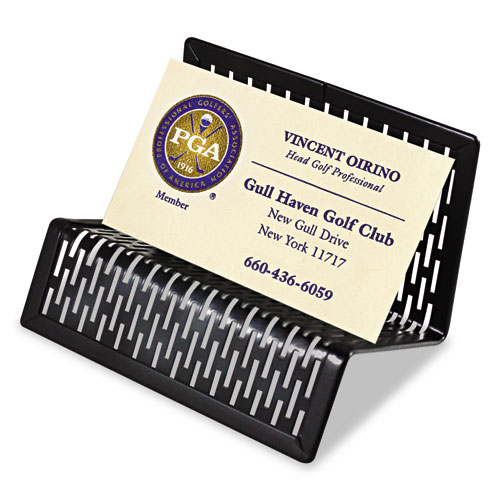 Urban Collection Punched Metal Business Card Holder, Holds 50 2 x 3.5 Cards, Perforated Steel, Black. Picture 1