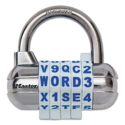 Password Plus Combination Lock, Hardened Steel Shackle, 2.5" Wide, Chrome/Assorted. Picture 1