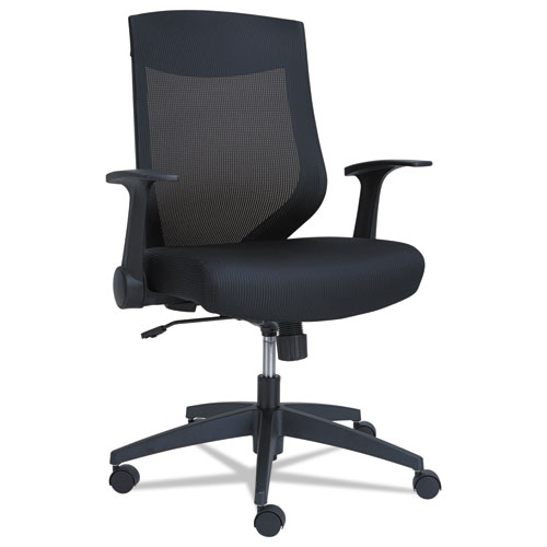Alera EB-K Series Synchro Mid-Back Flip-Arm Mesh Chair, Supports Up to 275 lb, 18.5“ to 22.04" Seat Height, Black. Picture 1