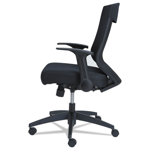 Alera EB-K Series Synchro Mid-Back Flip-Arm Mesh Chair, Supports Up to 275 lb, 18.5“ to 22.04" Seat Height, Black. Picture 3
