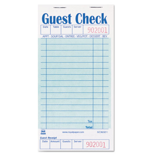 Guest Check Pad with Ruled Back, 15 Lines, One-Part (No Copies), 3.5 x 6.7, 50 Forms/Pad, 50 Pads/Carton. Picture 1