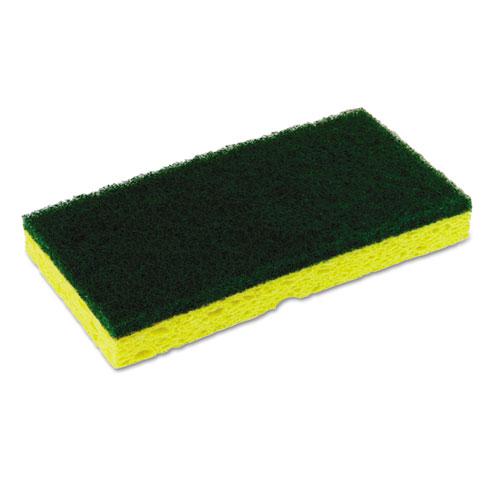Medium-Duty Sponge N' Scrubber, 3.38 x 6.25, 0.88" Thick, Yellow/Green, 3/Pack, 8 Packs/Carton. Picture 1