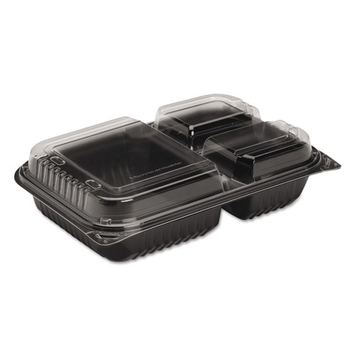 Dinner Box, 3-Comp, Black/Clear, 32oz, 11 1/2w x 8.05d x 2.95h, 100/Carton. Picture 1