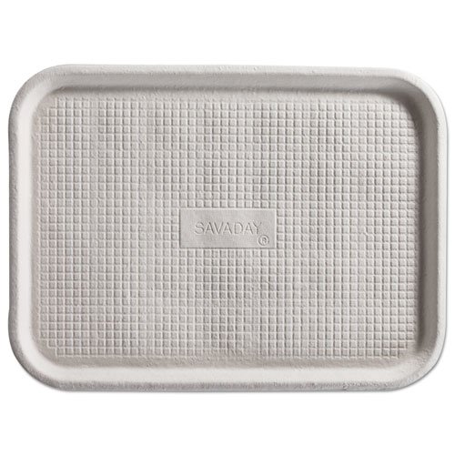 Savaday Molded Fiber Flat Food Tray, White, 12x16, 200/Carton. Picture 1