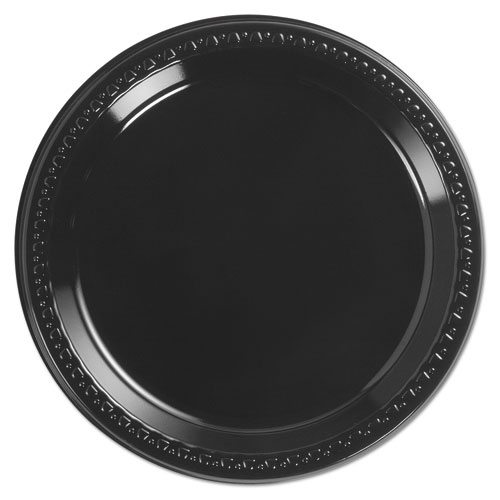 Heavyweight Plastic Plates, 9" dia, Black, 125/Pack, 4 Packs/Carton. Picture 1