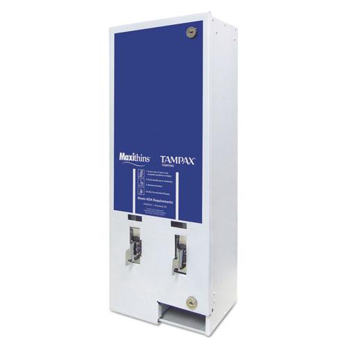 Dual Sanitary Napkin/Tampon Dispenser, Free, 11.13 x 7.63 x 26.38, White/Blue. Picture 1