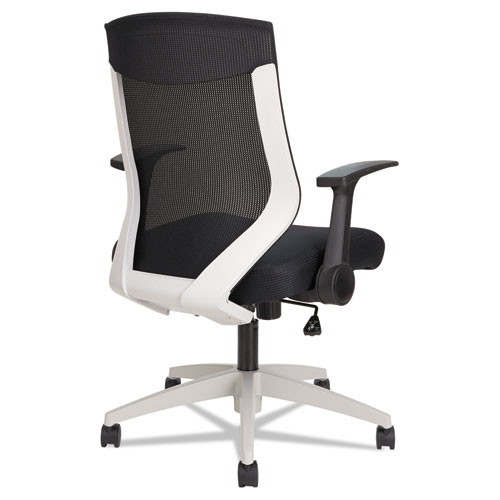 Alera EB-K Series Synchro Mid-Back Flip-Arm Mesh Chair, Supports 275lb, 18.5“ to 22.04" Seat, Black Seat/Back, Cool Gray Base. Picture 2