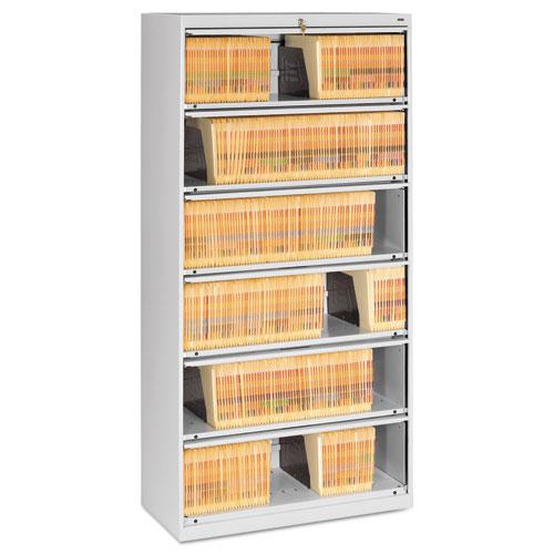Fixed Shelf Enclosed-Format Lateral File for End-Tab Folders, 6 Legal/Letter File Shelves, Light Gray, 36" x 16.5" x 75.25". Picture 1
