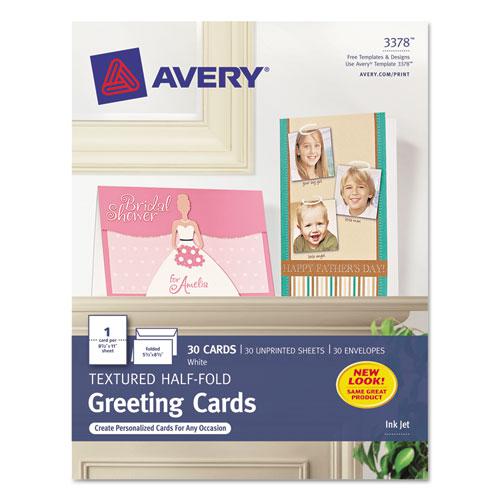 Half-Fold Greeting Cards with Envelopes, Inkjet, 65 lb, 5.5 x 8.5, Textured Uncoated White, 1 Card/Sheet, 30 Sheets/Box. Picture 1
