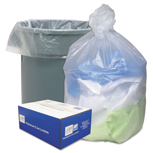 Can Liners, 33 gal, 11 mic, 33" x 40", Natural, 25 Bags/Roll, 20 Rolls/Carton. Picture 1