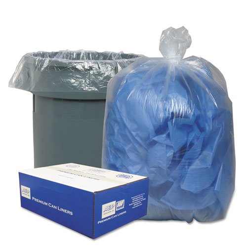 Linear Low-Density Can Liners, 56 gal, 0.9 mil, 43" x 47", Clear, 10 Bags/Roll, 10 Rolls/Carton. Picture 1