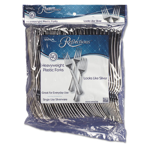 Reflections Heavyweight Plastic Utensils, Fork, Silver, 7", 40/Pack, 8 Packs/Carton. Picture 1