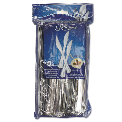 Reflections Heavyweight Plastic Utensils, Knife, Silver, 7 1/2", 40/Pack. Picture 1