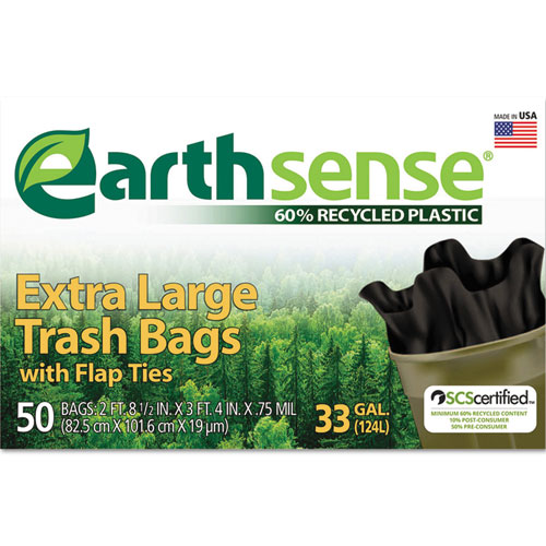 Large Trash Bags, 33 gal, 0.75 mil, 32.5" x 40", Black, 50/Box. Picture 1
