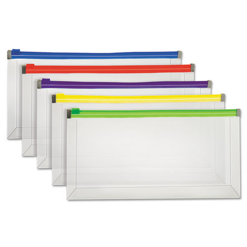 Poly Zip Check Envelope, Zipper Closure, 10.13 x 5.13, Assorted Colors, 5/Pack. Picture 1
