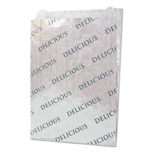 Foil/Paper/Honeycomb Insulated Bag "Delicious", 8" x 6", White, 1000/Carton. Picture 1