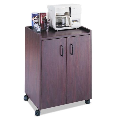 Mobile Refreshment Center, Engineered Wood, 3 Shelves, 23" x 18" x 31", Mahogany. Picture 2