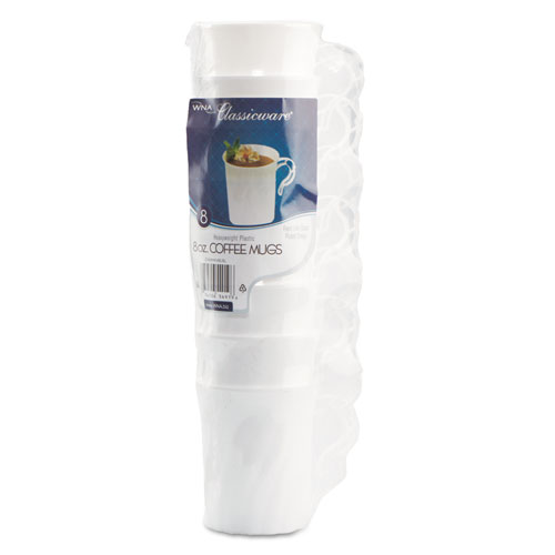 Classicware Plastic Coffee Mugs, 8 oz, White, 8 Pack, 24 Packs/Carton. Picture 1