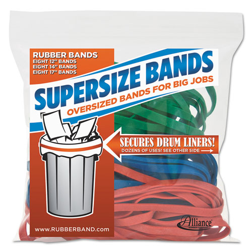 SuperSize Bands, 0.25" Wide, Assorted Lengths (12", 14" and 17"), 4,060 psi Max Elasticity, Assorted Colors, 24/Pack. Picture 1