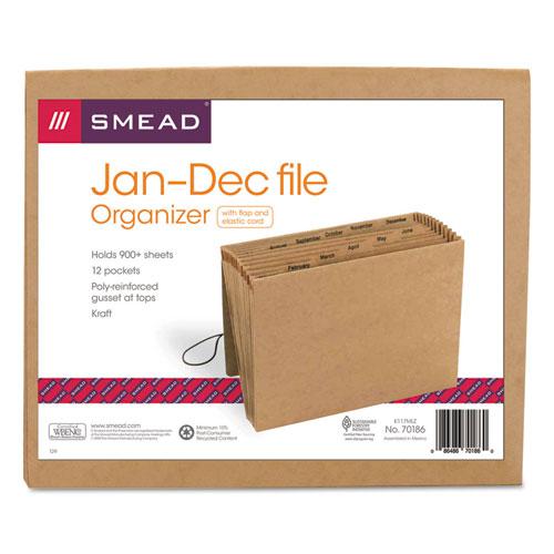 Indexed Expanding Kraft Files, 12 Sections, Elastic Cord Closure, 1/12-Cut Tabs, Letter Size, Kraft. Picture 1