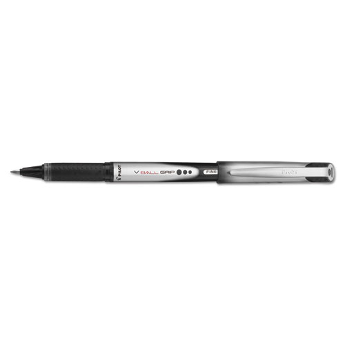 VBall Grip Liquid Ink Roller Ball Pen, Stick, Fine 0.7 mm, Black Ink, Black/Silver Barrel, Dozen. Picture 1