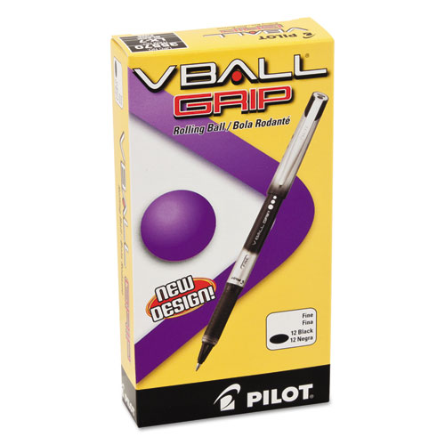 VBall Grip Liquid Ink Roller Ball Pen, Stick, Fine 0.7 mm, Black Ink, Black/Silver Barrel, Dozen. Picture 2