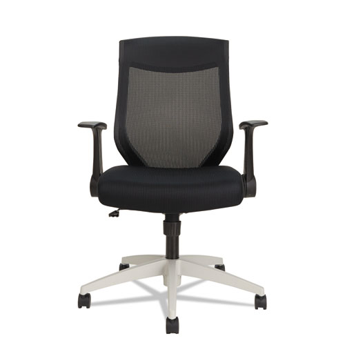 Alera EB-K Series Synchro Mid-Back Flip-Arm Mesh Chair, Supports 275lb, 18.5“ to 22.04" Seat, Black Seat/Back, Cool Gray Base. Picture 1