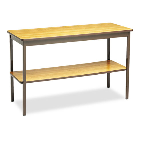 Utility Table with Bottom Shelf, Rectangular, 48w x 18d x 30h, Oak/Brown. The main picture.