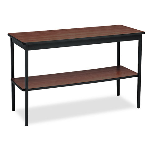 Utility Table with Bottom Shelf, Rectangular, 48w x 18d x 30h, Walnut/Black. Picture 1
