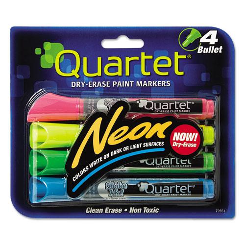 Neon Dry Erase Marker Set, Broad Bullet Tip, Assorted Colors, 4/Set. Picture 1