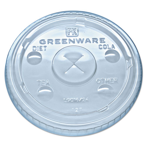 Greenware Cold Drink Lids, Fits 16 oz, 18 oz, 24 oz Cups, X-Slot, Clear, 1,000/Carton. Picture 1