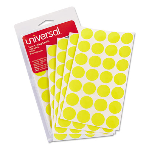 Self-Adhesive Removable Color-Coding Labels, 0.75" dia., Yellow, 28/Sheet, 36 Sheets/Pack. The main picture.
