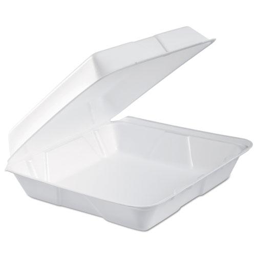 Foam Hinged Lid Container, 1-Comp, 9.3 x 9 1/2 x 3, White, 100/Bag, 2 Bag/Carton. Picture 1
